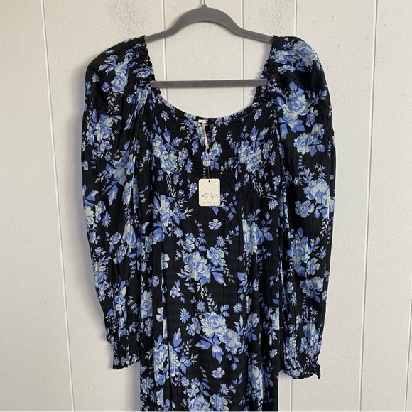 NWT $168 Free People Jaymes Midi Dress Floral Printed Blue Black Combo Sz XS - Picture 6 of 16
